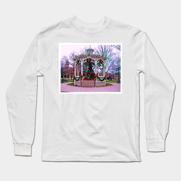 Town Square - Gazebo - Christmas Tree Long Sleeve T-Shirt by Fenay-Designs